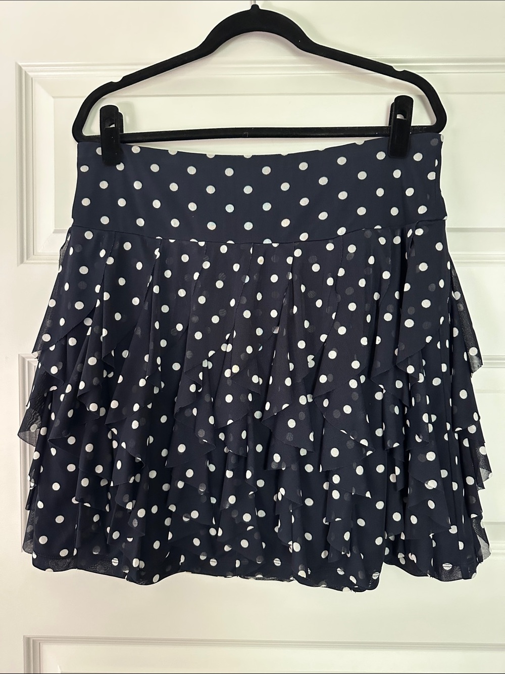 INC International Concepts Navy and White Polka Dot Ruffle Skirt